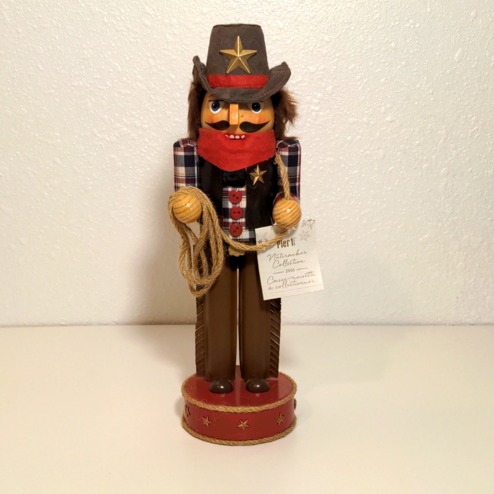 Nutcracker Cowboy western holiday Christmas gift wood red brown gold plaid used
